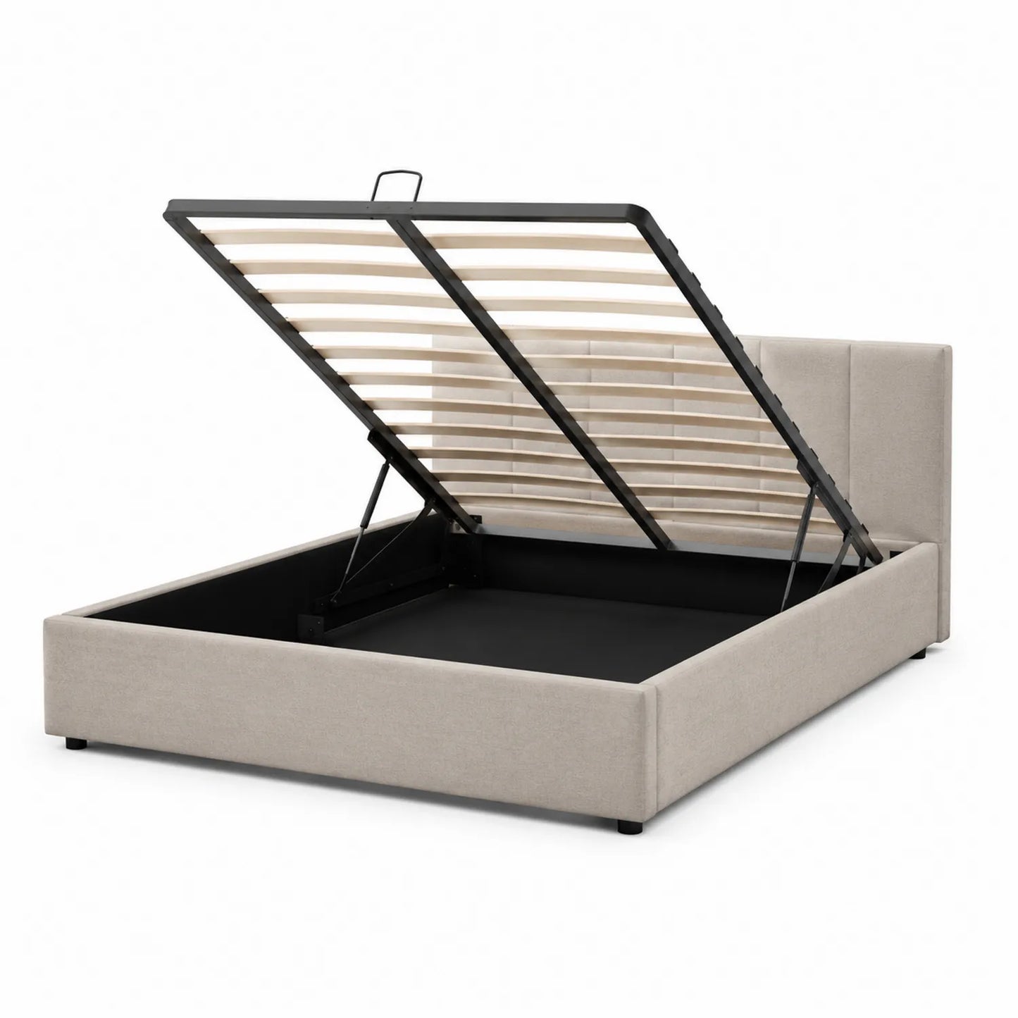 Beige Stoff Stauraumbett mit Metallrahmen 210x160x100 cm