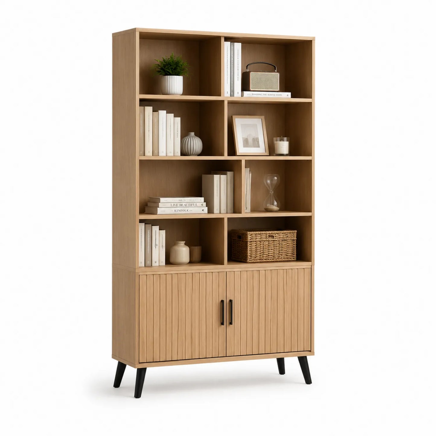 Bücherregal Holz Eicheoptik mit Türen 180x80x30 cm