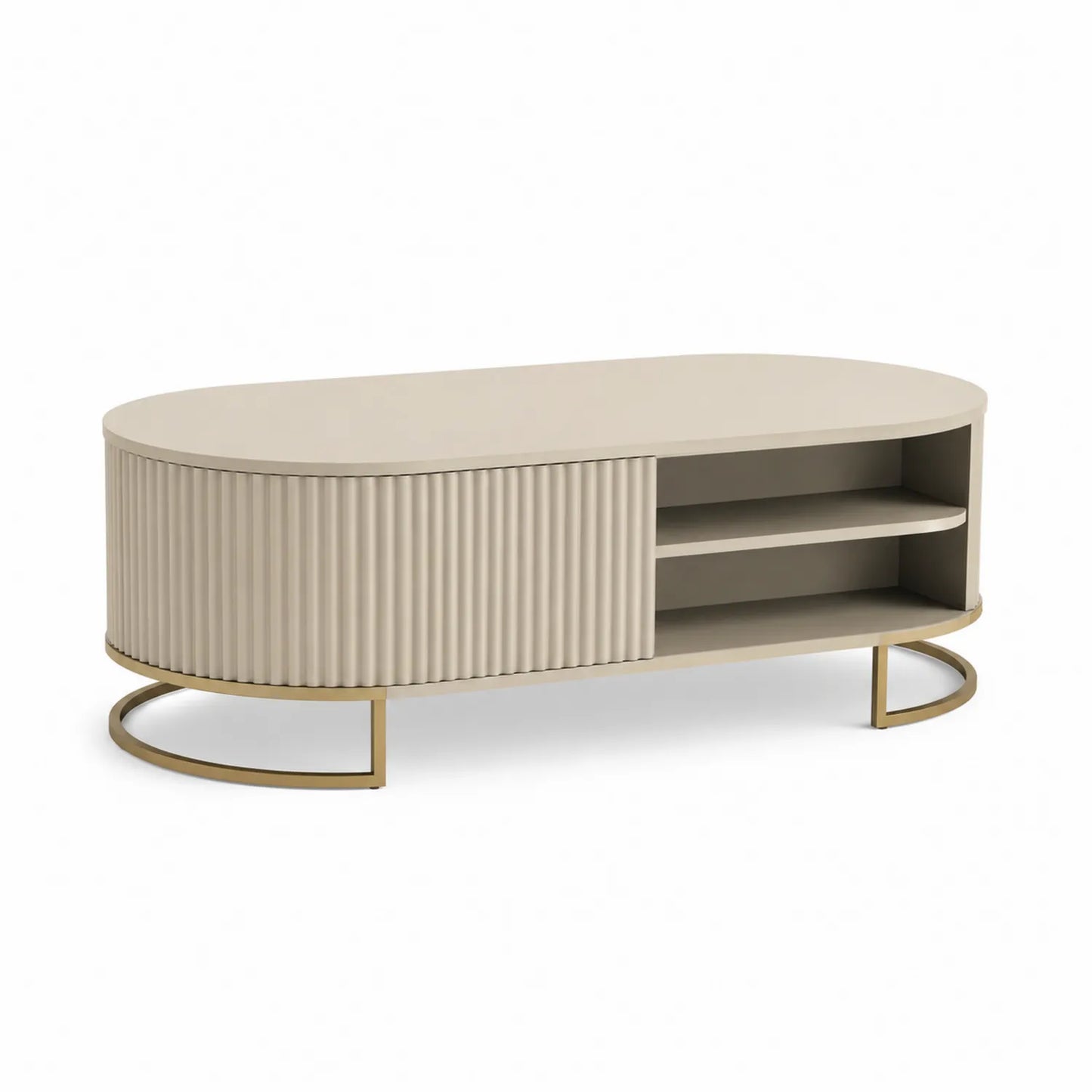 Ovaler Couchtisch MDF Metall Beige und Gold 120x60x45cm