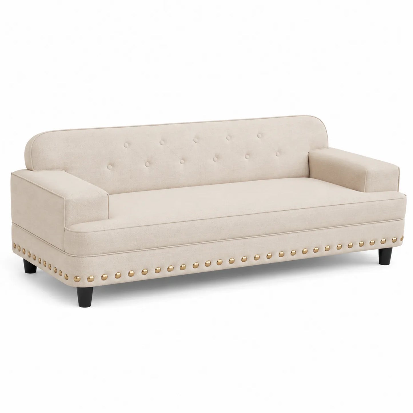 3-Sitzer Sofa Leinen Beige Massivholz