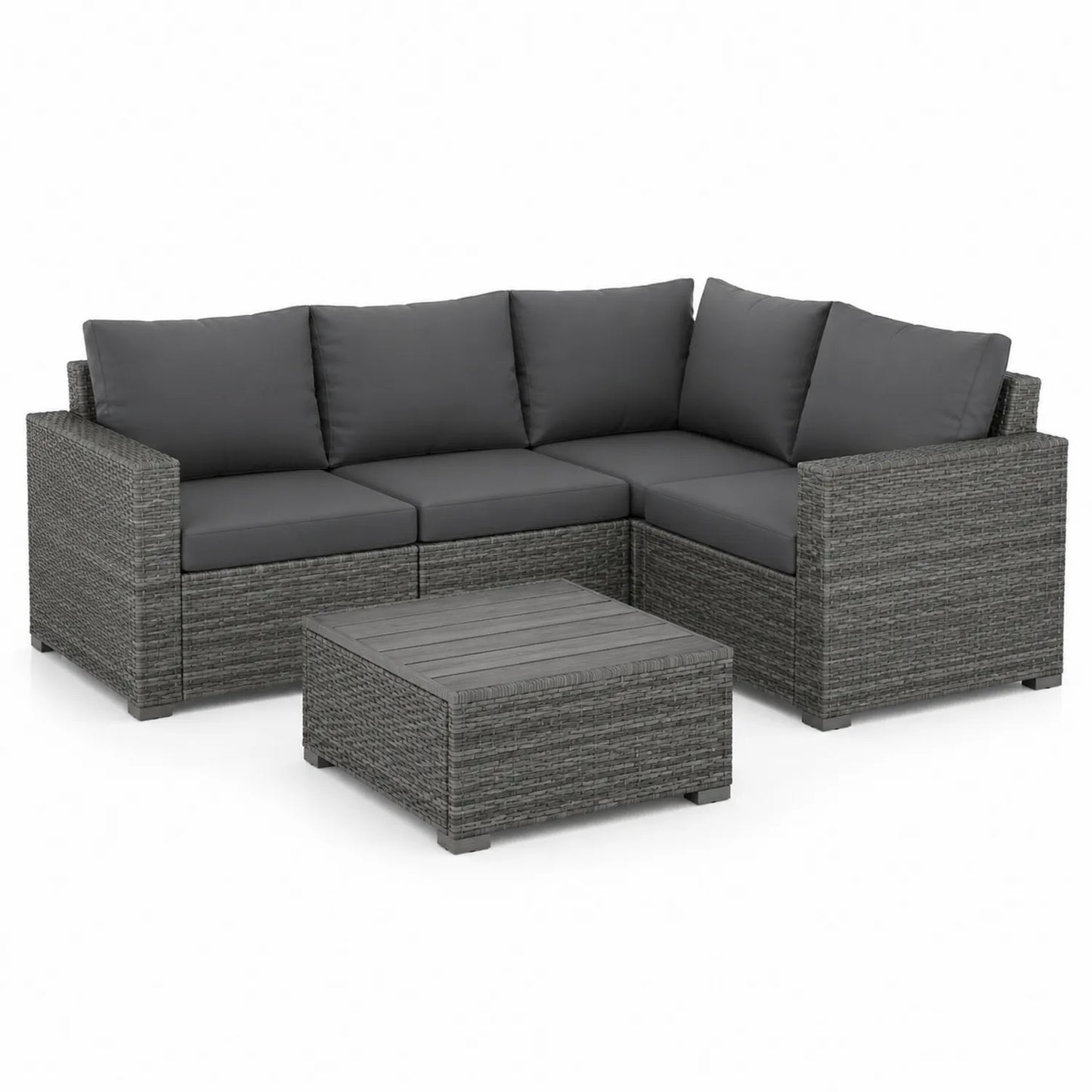 Polyrattan Ecksofa Set mit Tisch, Grau