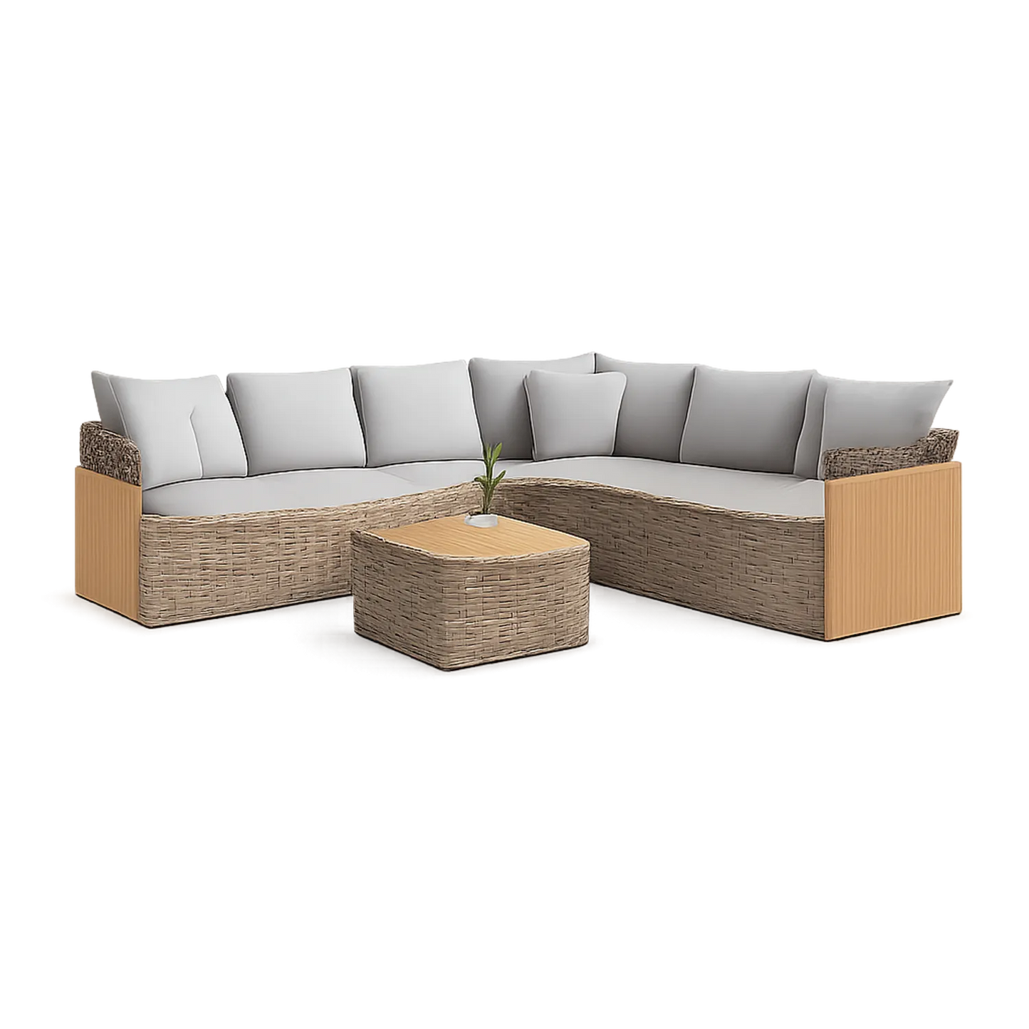 Gartenmöbel Set Ecksofa 3-teilig Rattan Aluminium Grau