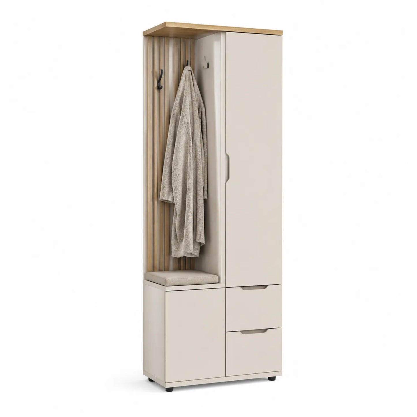 Garderobenschrank mit MDF, Sitzbank und Haken Beige