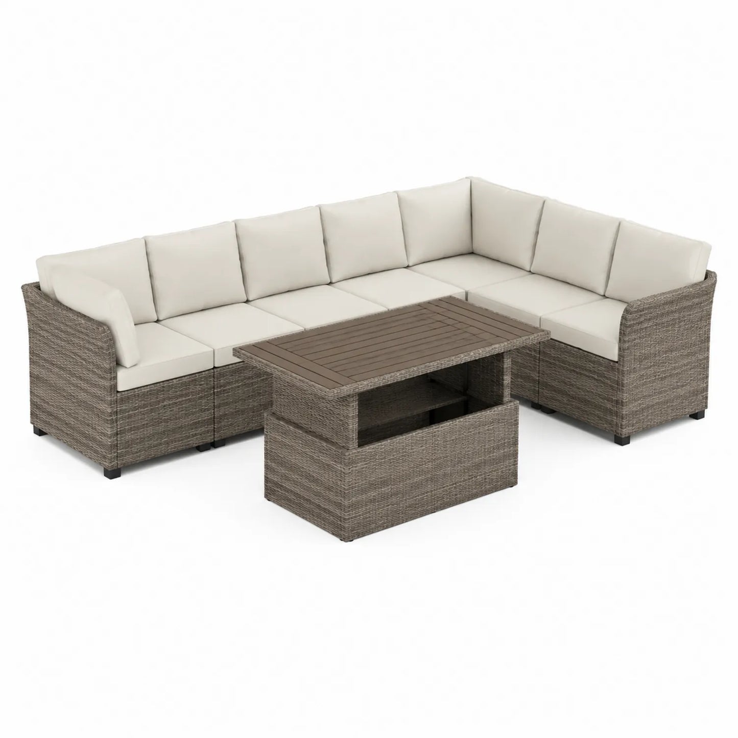 Polyrattan Outdoor Gartenset mit Ecksofa und Tisch Beige
