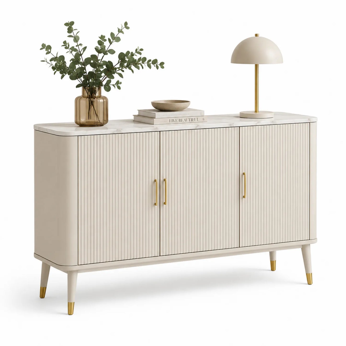 Sideboard 3-Türen Beige Holzfurnier 150cm