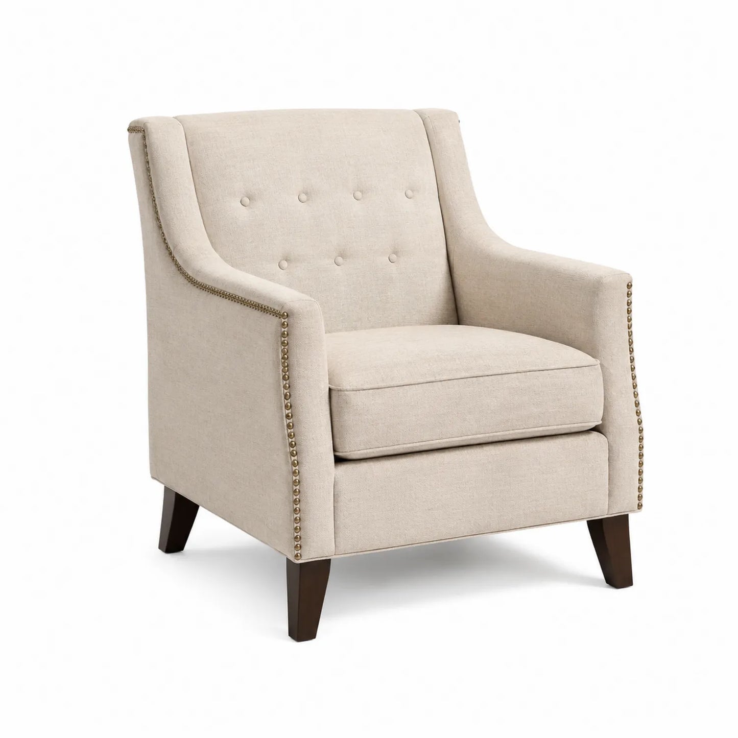 Sessel mit Leinenstoff Beige Massivholzbeine