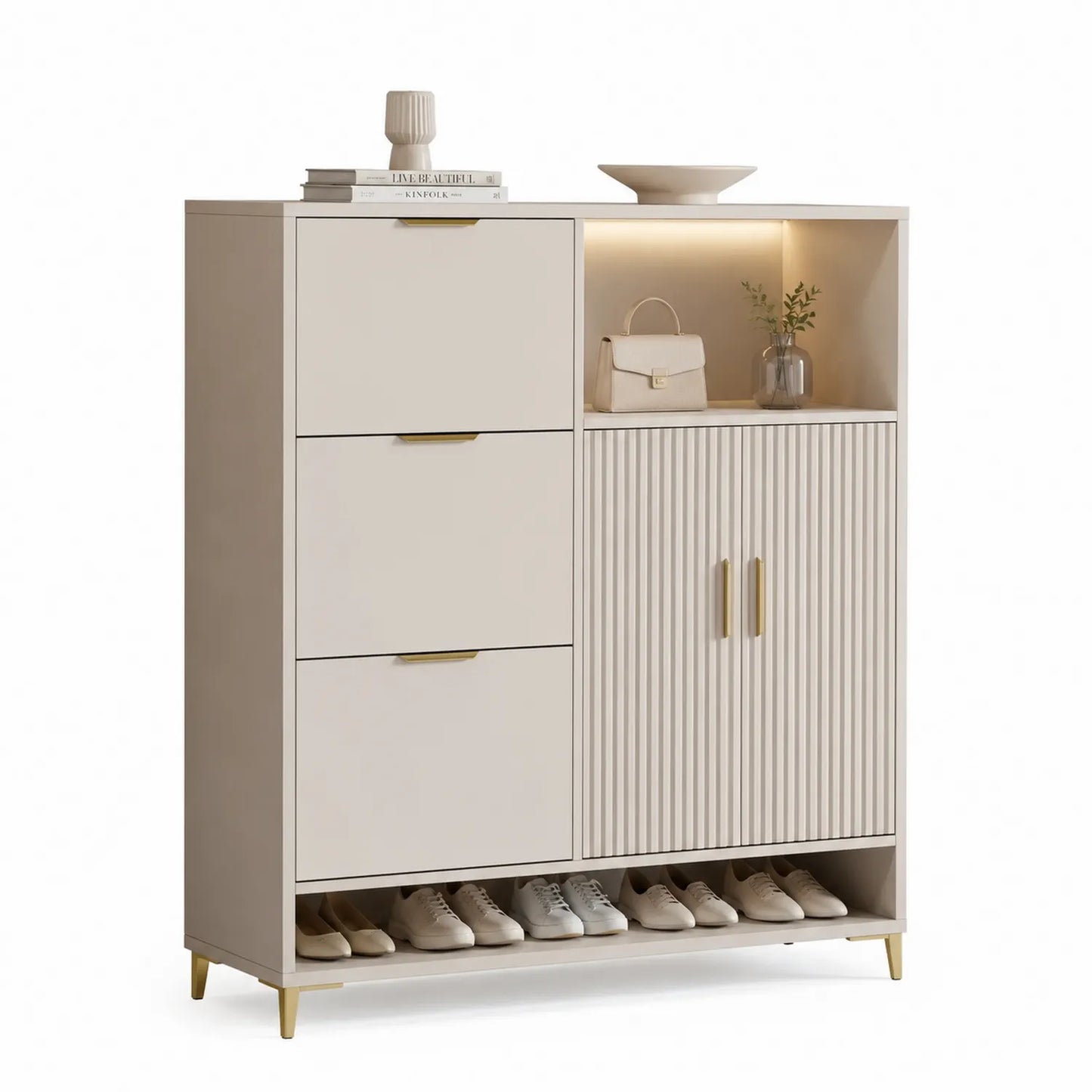 Schuhschrank mit Regalfächern Holz Beige 120x90x30 cm