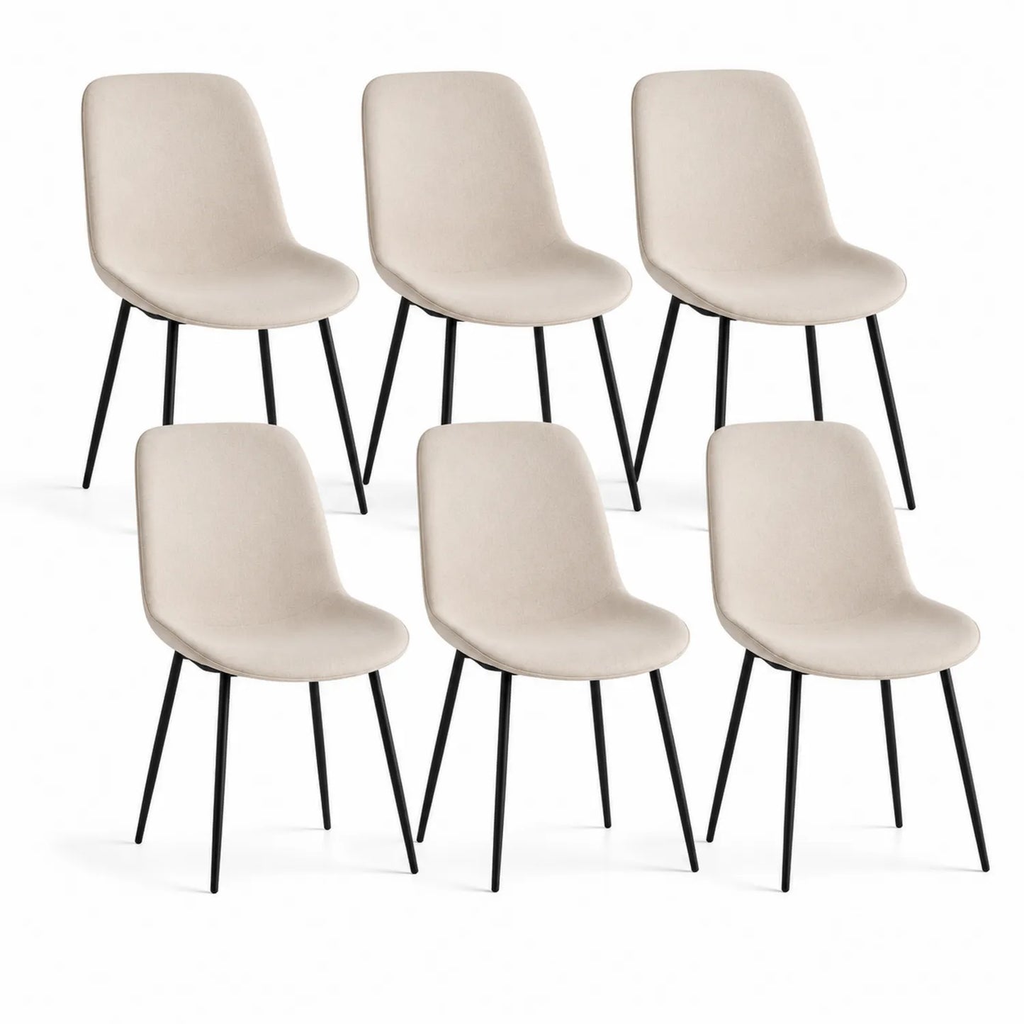 6er Set Esszimmerstühle Stoff Beige mit Metallbeinen