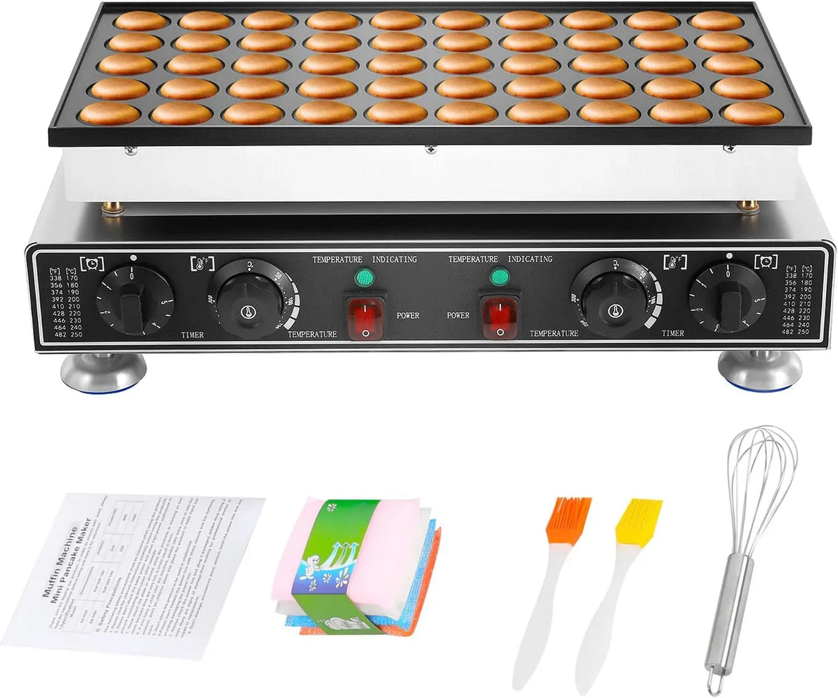 50-Loch Pfannkuchen Maker, Muffin Maschine, Pancake Maker, Waffeleisen, Waffelautomat, 1800 W, Timer, gewerblich, für Cupcakes