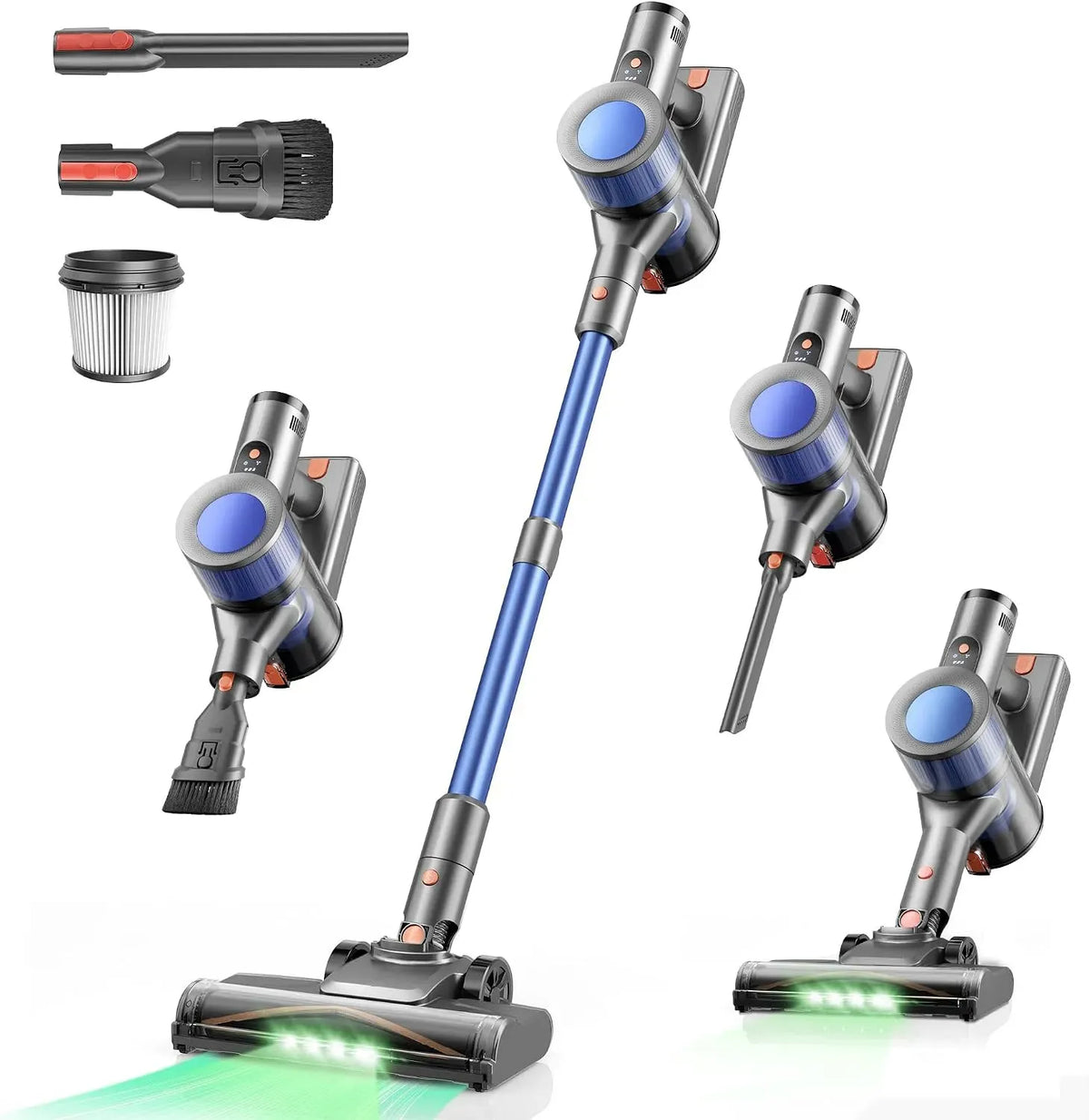 Staubsauger, Touch-Bedienung, Blau, LED-Licht, 000 Pa, 55 Min, Touch Display