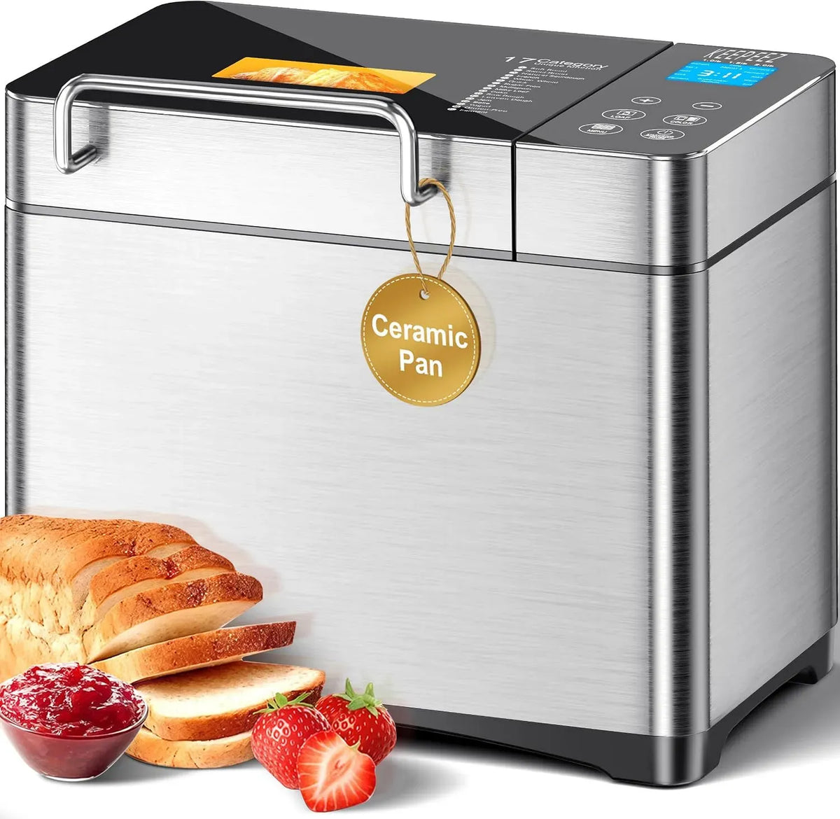 Brotbackautomat, 1000 g, Brotbackmaschine, Edelstahl 17-in-1-Brotbackautomaten, Touch-Bedienung, Warmhaltefunktion, Antihaftbeschichtung, 3 Größen