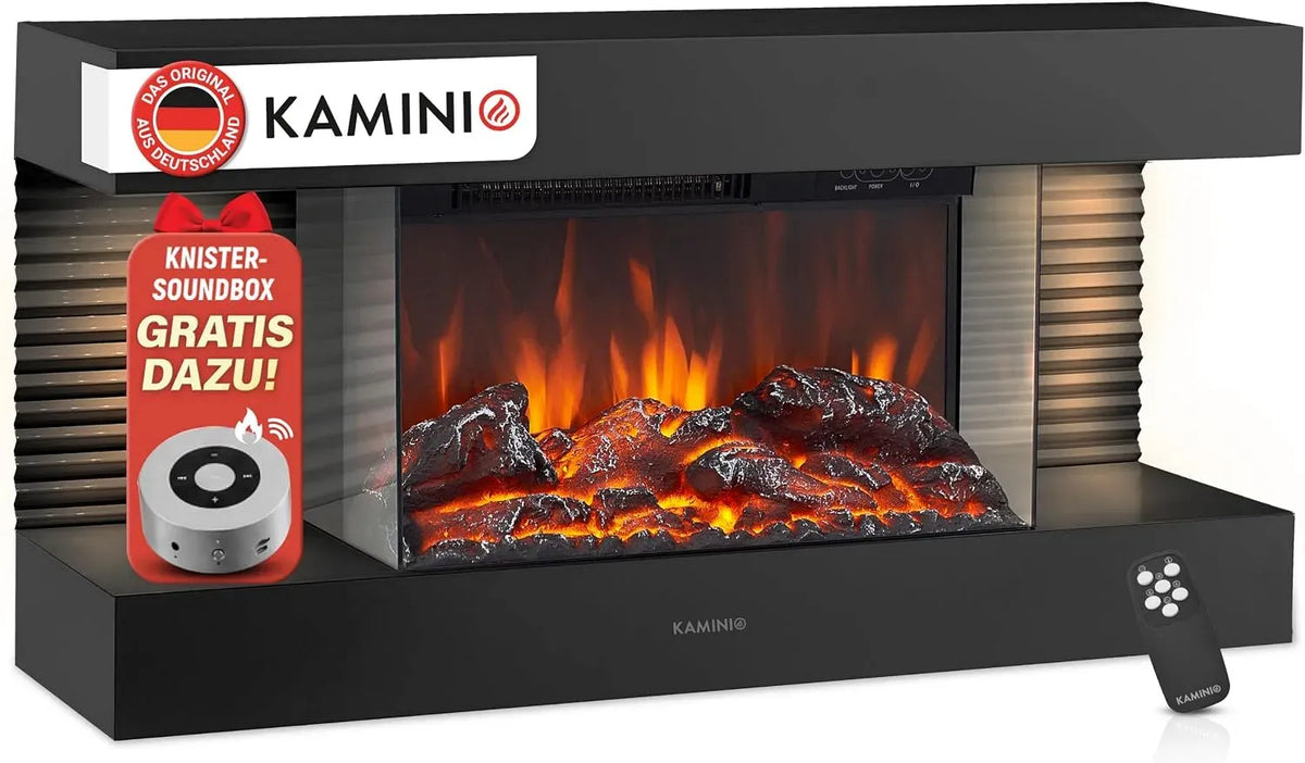 3D-Flammeneffekt Elektrokamin, Wandkamin, Heizung, elektrischer Kamin, 3D-Optik, Wärmefunktion, Schwarz, KAMINIO