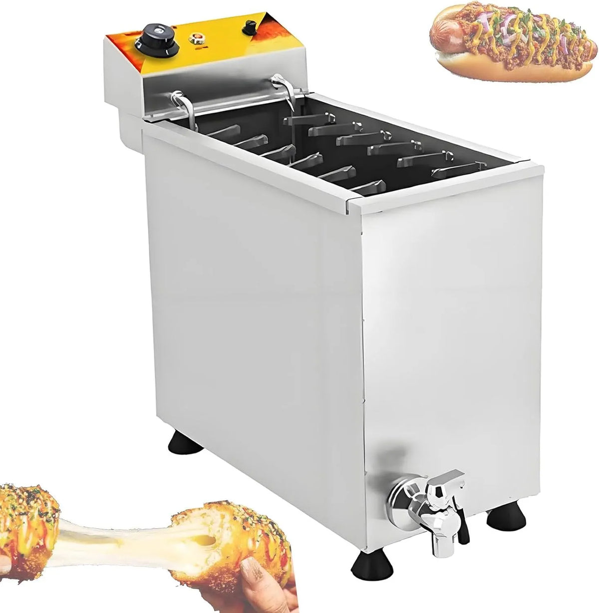 Corn-Dog-Fritteuse, Imbisswagen, 25 L, 3 kW, Edelstahl, für koreanische Hot Dogs oder Snacks