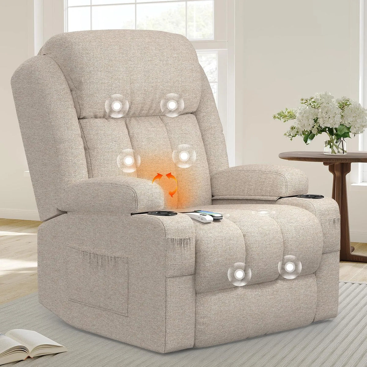 Relax- und Massagesessel, USB, TYP C & USB-Anschlüsse Leder Sessel, Getränkehalter 4 Seitentaschen
