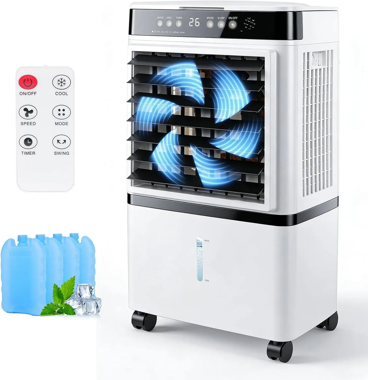 Klimaanlage 12H, tragbar, Timer, 3 Geschwindigkeiten, Oszillation, großer Wassertank, 500 BTU für Räume bis zu 250 Sq, 120°Oszillation, 3 Modi