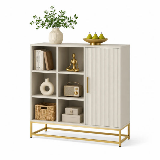 Sideboard aus MDF und Metall Weiß mit goldfarbenem Rahmen 120x110x35 cm
