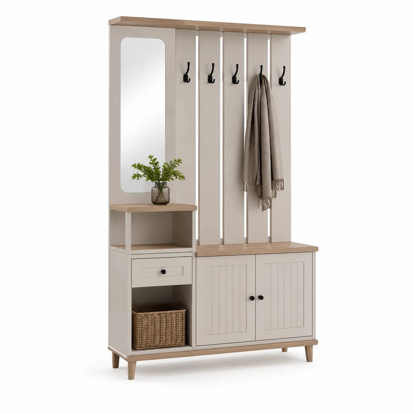 Garderobenmöbel MDF Holz mit Spiegel und Haken