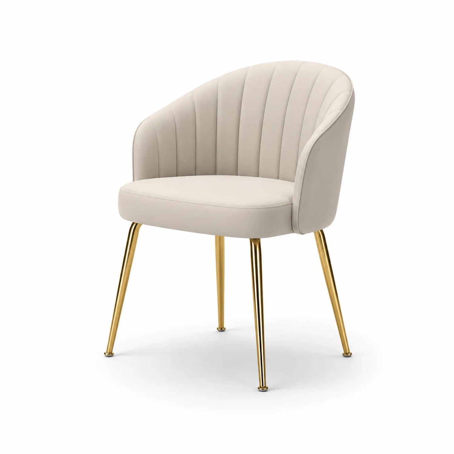 Esszimmerstuhl mit Kunstlederbezug und Edelstahlbeinen in Beige und Gold