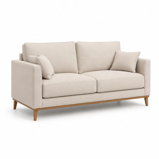 2-Sitzer Sofa Beige Holz Leinen