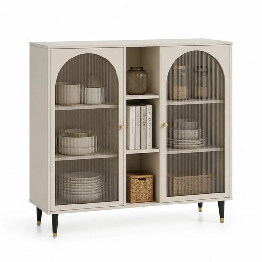 Sideboard mit MDF und geriffeltem Glas Beige 120x35x90 cm