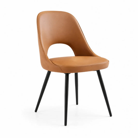 Esszimmerstuhl aus Leder Braun mit Metallbeinen
