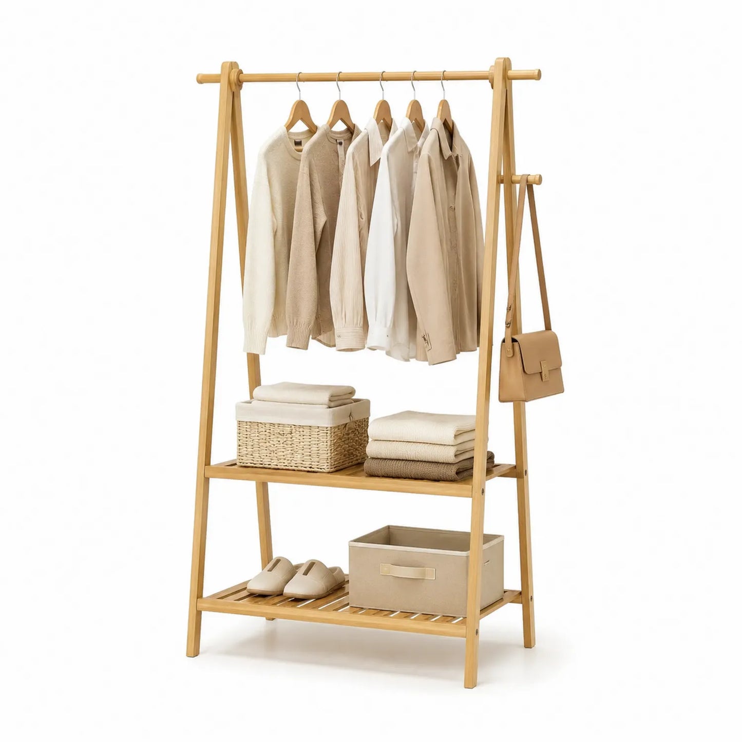 Bambus-Kleiderständer mit Regalen 150 cm