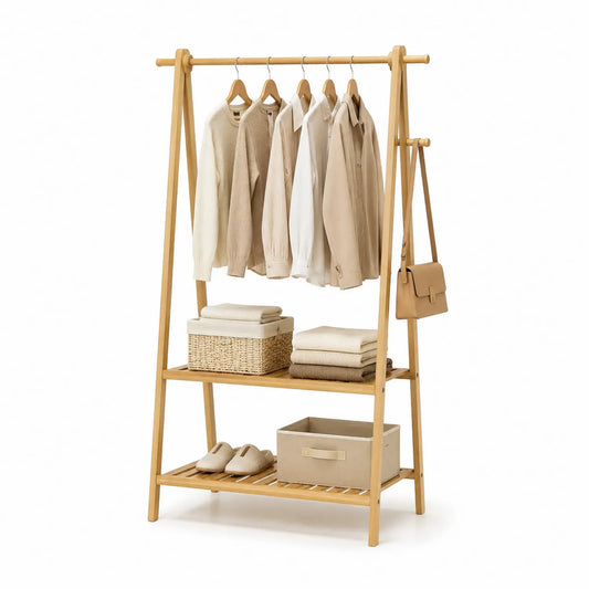 Bambus-Kleiderständer mit Regalen 150 cm