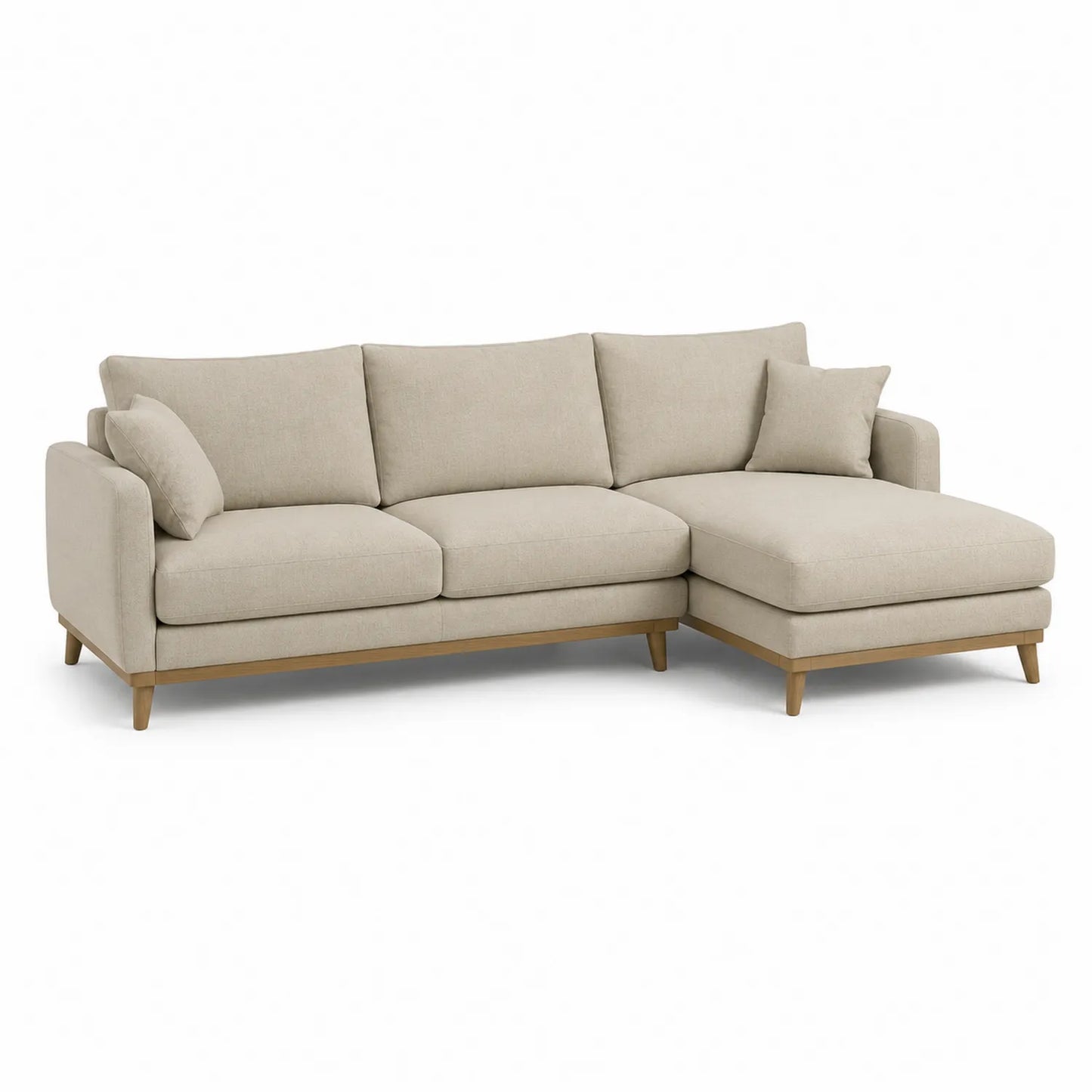 Ecksofa aus Stoff mit Holzbeinen Beige 250x150x85 cm