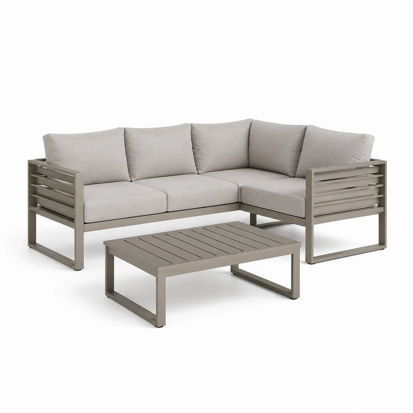 Ecksofa-Set mit Tisch Aluminium und Polyester Grau