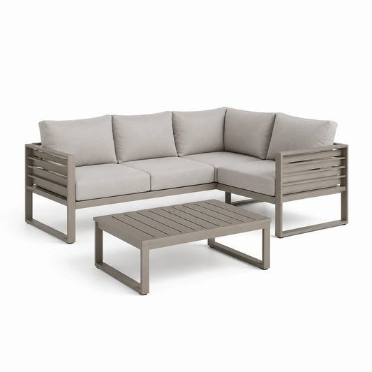 Ecksofa-Set mit Tisch Aluminium und Polyester Grau