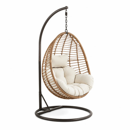 Rattan Hängesessel mit Stahlgestell Beige
