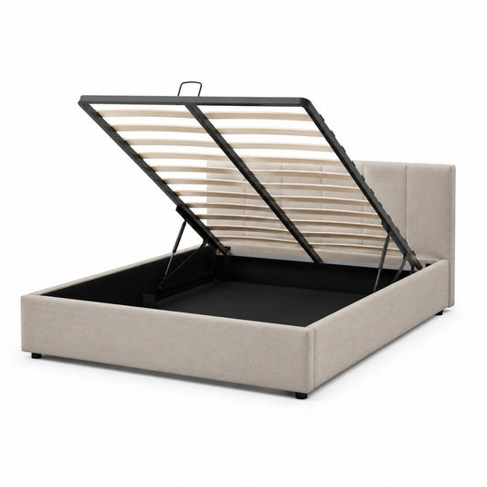 Beige Stoff Stauraumbett mit Metallrahmen 210x160x100 cm