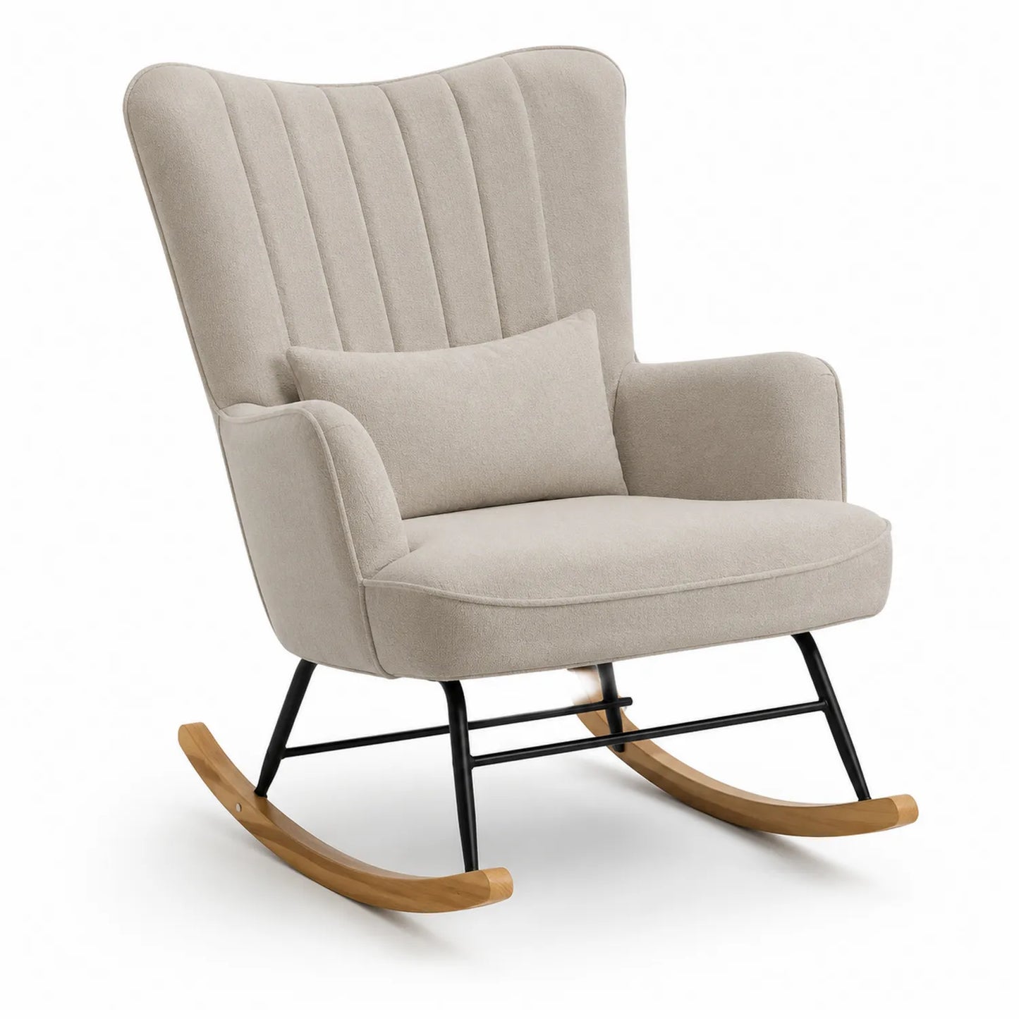 Schaukelstuhl Stoff Beige Stahlgestell Eichenholzbeine