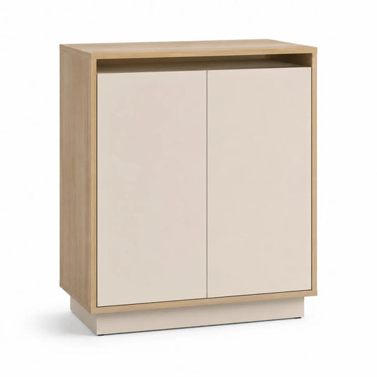 Sideboard aus Eichenfurnier und cremefarbenem MDF, 80x90x35 cm