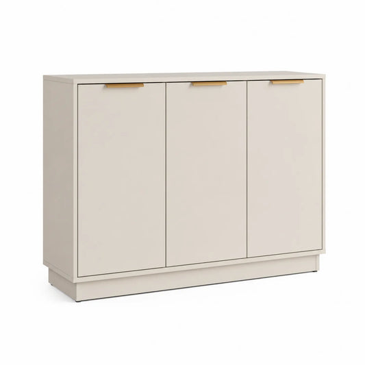 Beiges MDF-Sideboard mit 3 Türen und Aluminiumgriffen 120cm