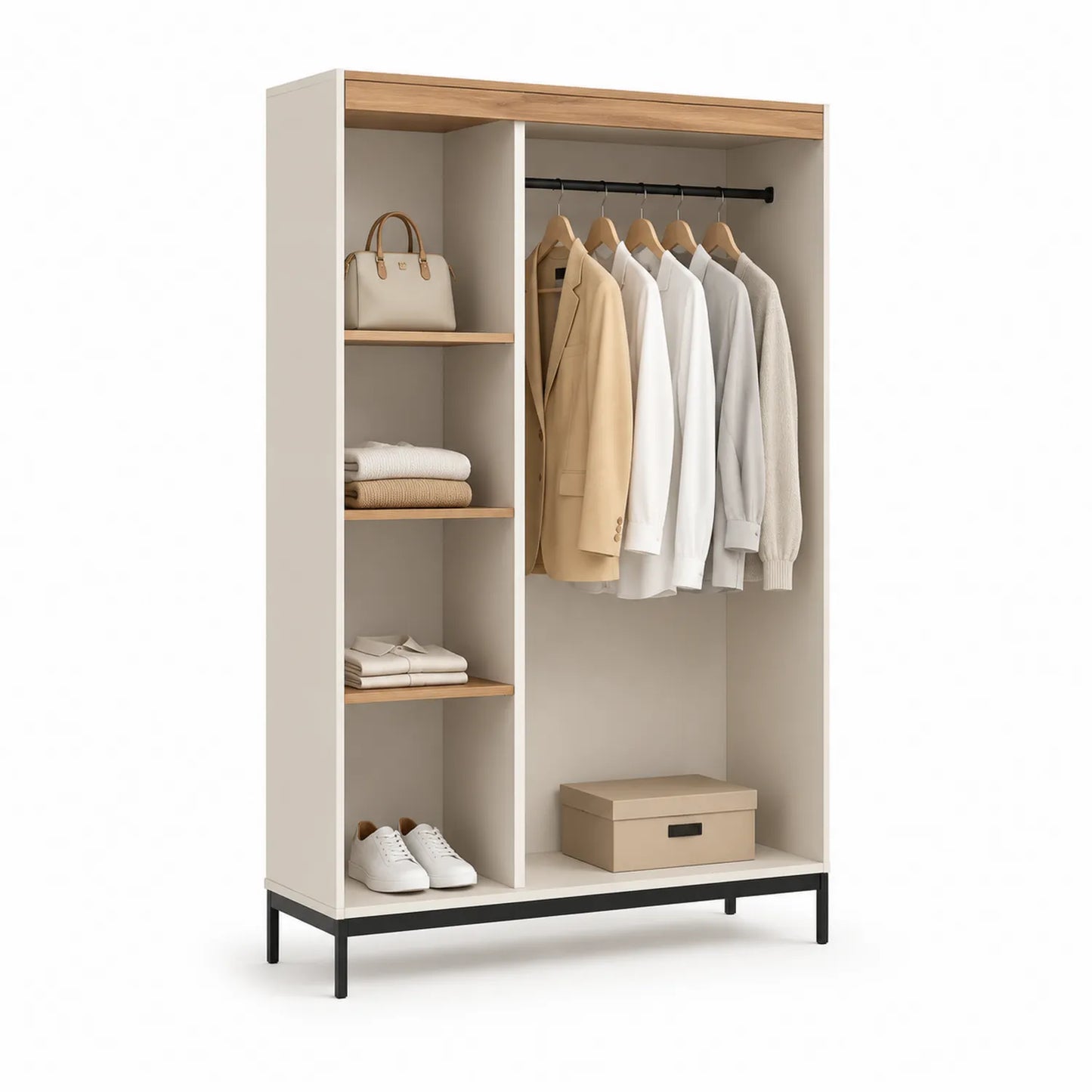 Garderobenschrank aus MDF und Metall 200x100x45 cm Creme/Beige