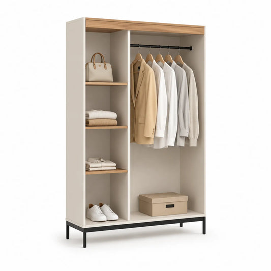 Garderobenschrank aus MDF und Metall 200x100x45 cm Creme/Beige