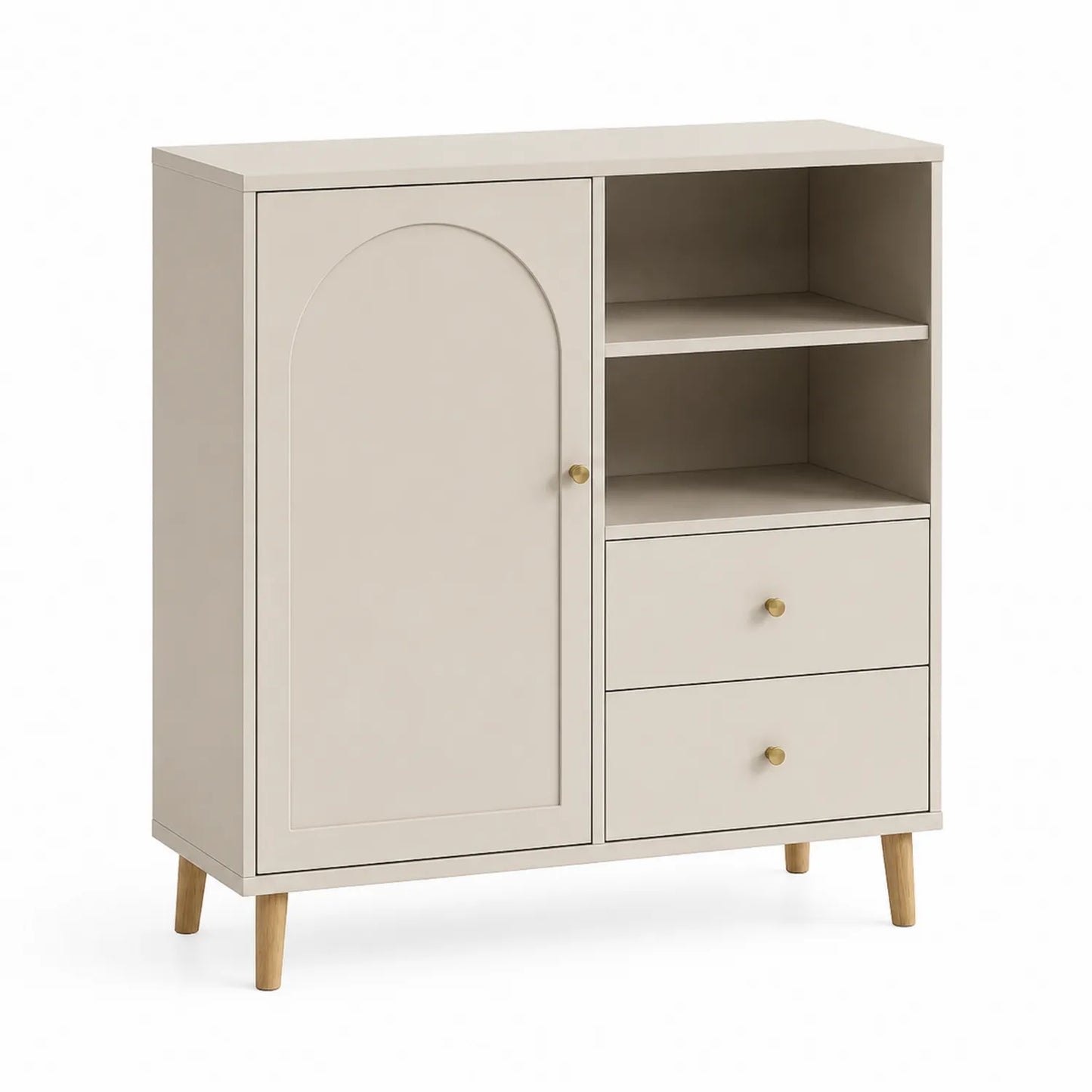 Sideboard mit Tür und 2 Schubladen aus MDF und Eichenholz Beige 100x30x80 cm