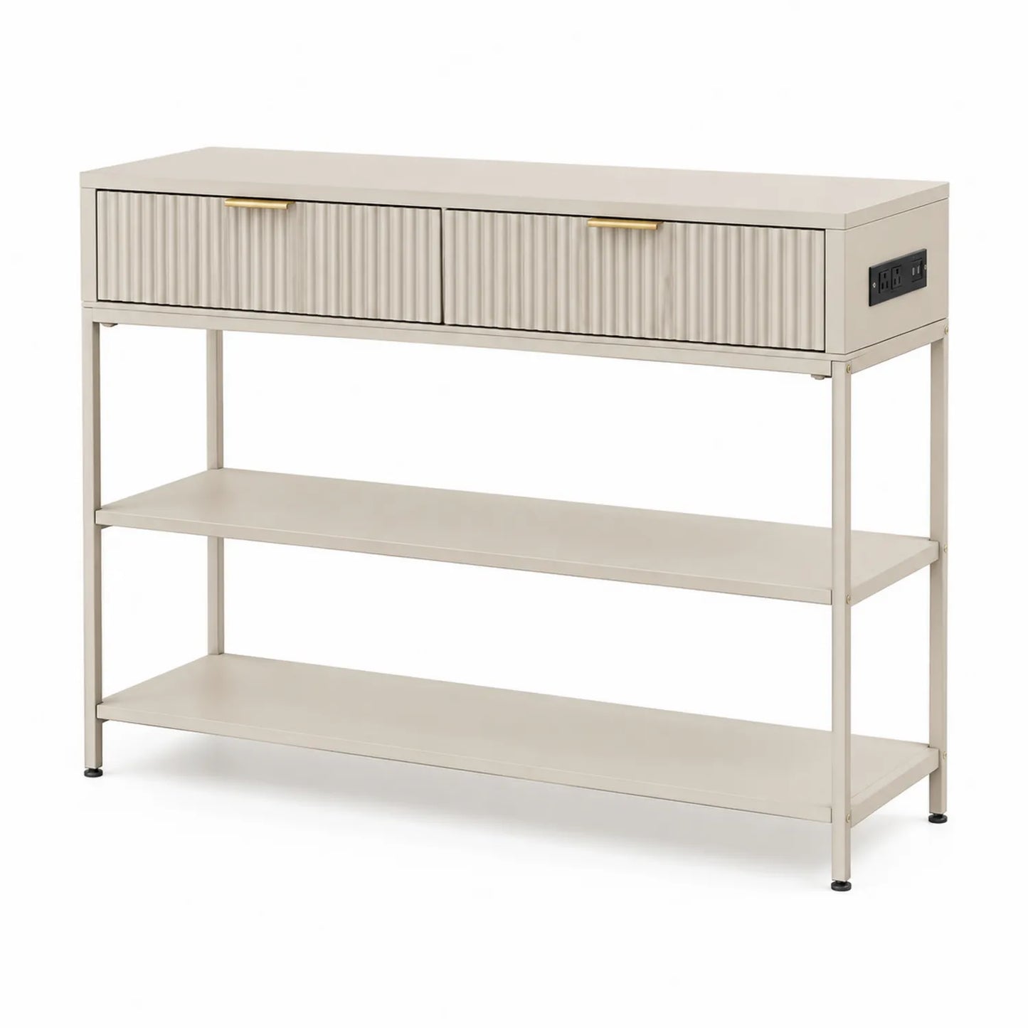 Metall Konsolentisch mit Schubladen und Regalen Beige