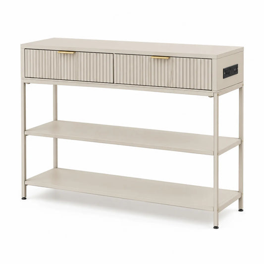 Metall Konsolentisch mit Schubladen und Regalen Beige