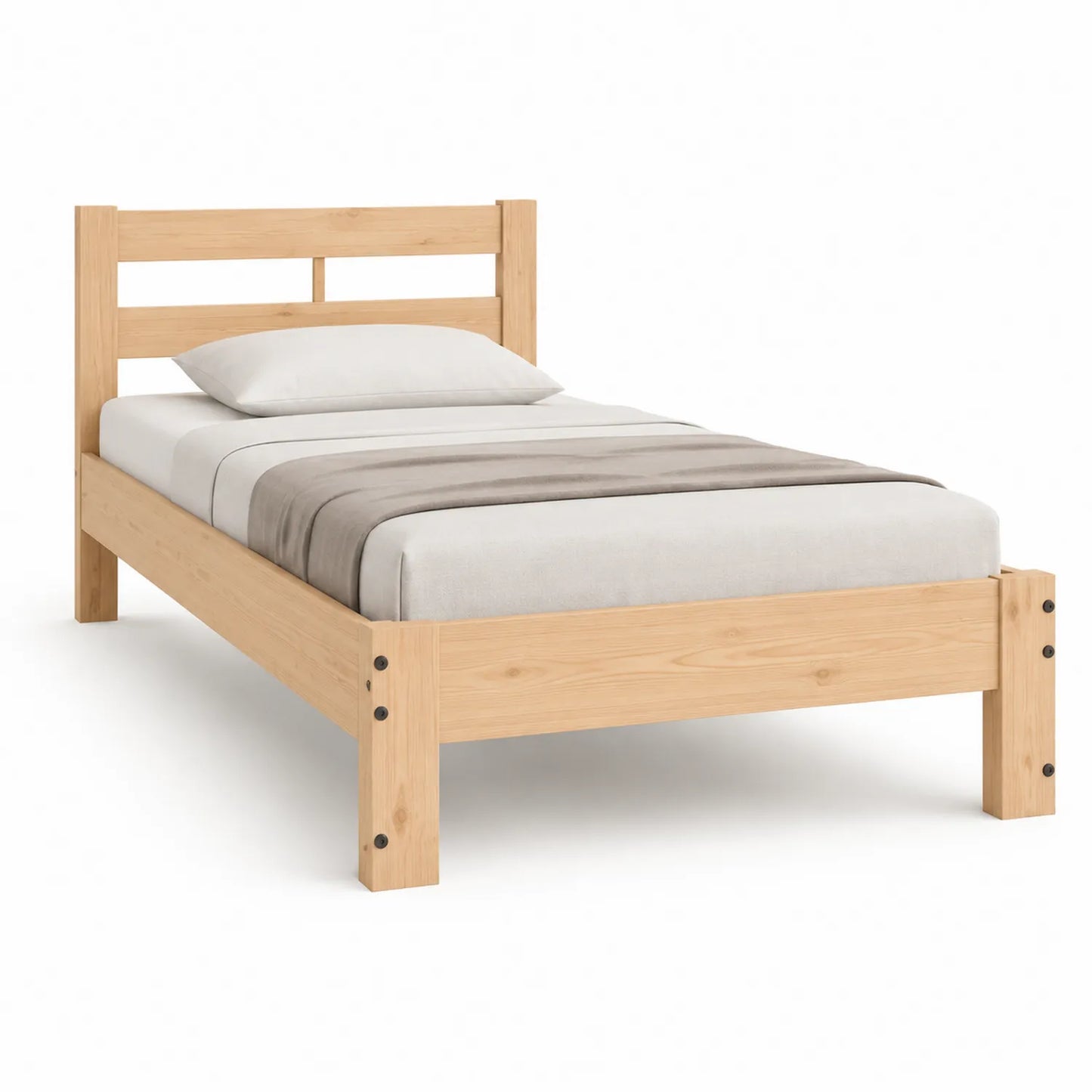 Einzelbett aus Kiefernholz mit Matratze und Kissen 200x90 cm Natur