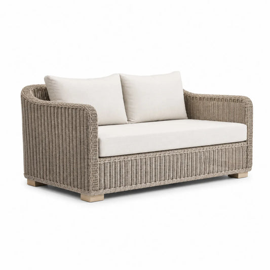 Garten Sofa 2-Sitzer Aluminium Rattangeflecht Grau mit Creme Kissen