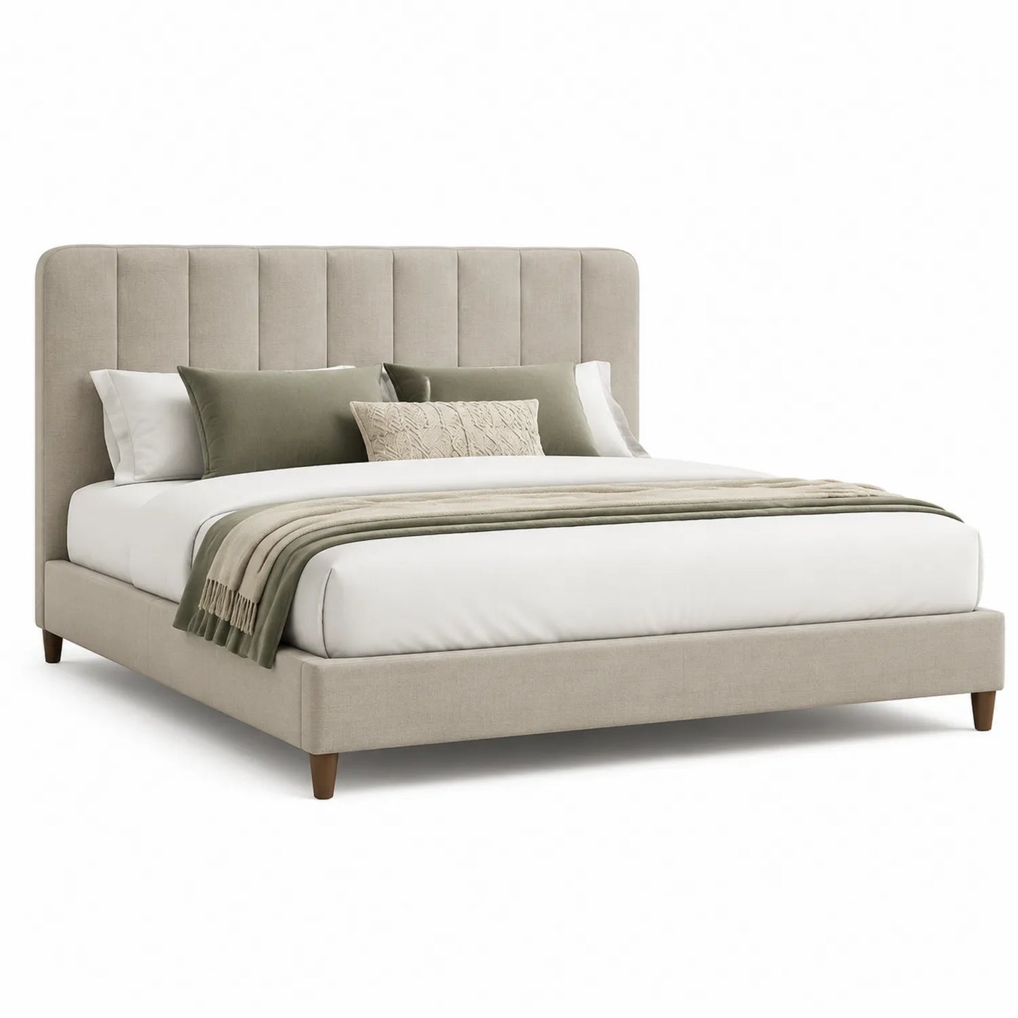 Bett aus Baumwollstoff 160x200 cm Beige