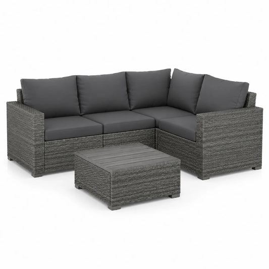 Polyrattan Ecksofa Set mit Tisch, Grau