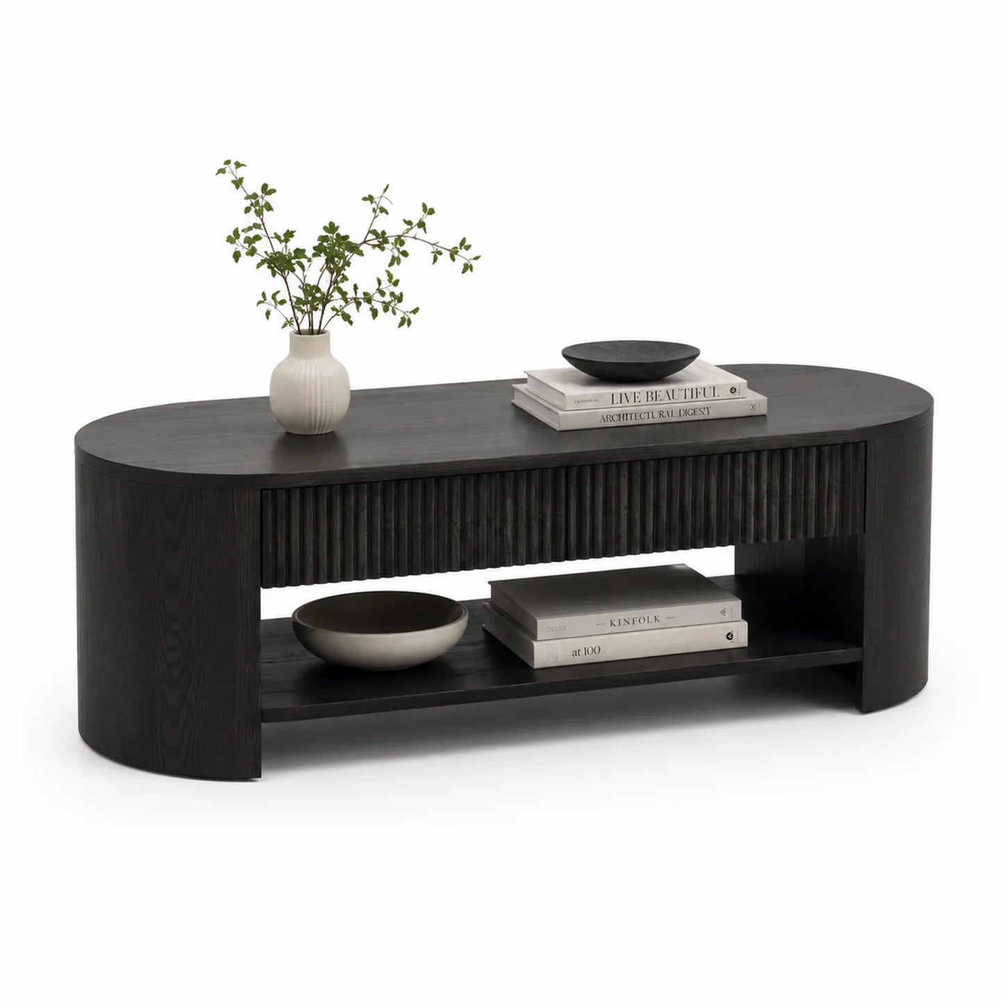 Ovale Couchtisch Massivholz dunkelbraun 120 cm x 40 cm x 50 cm
