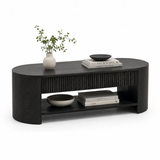 Ovale Couchtisch Massivholz dunkelbraun 120 cm x 40 cm x 50 cm