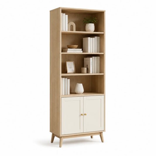 Eichenholz und MDF Bücherregal mit Türen 180cm