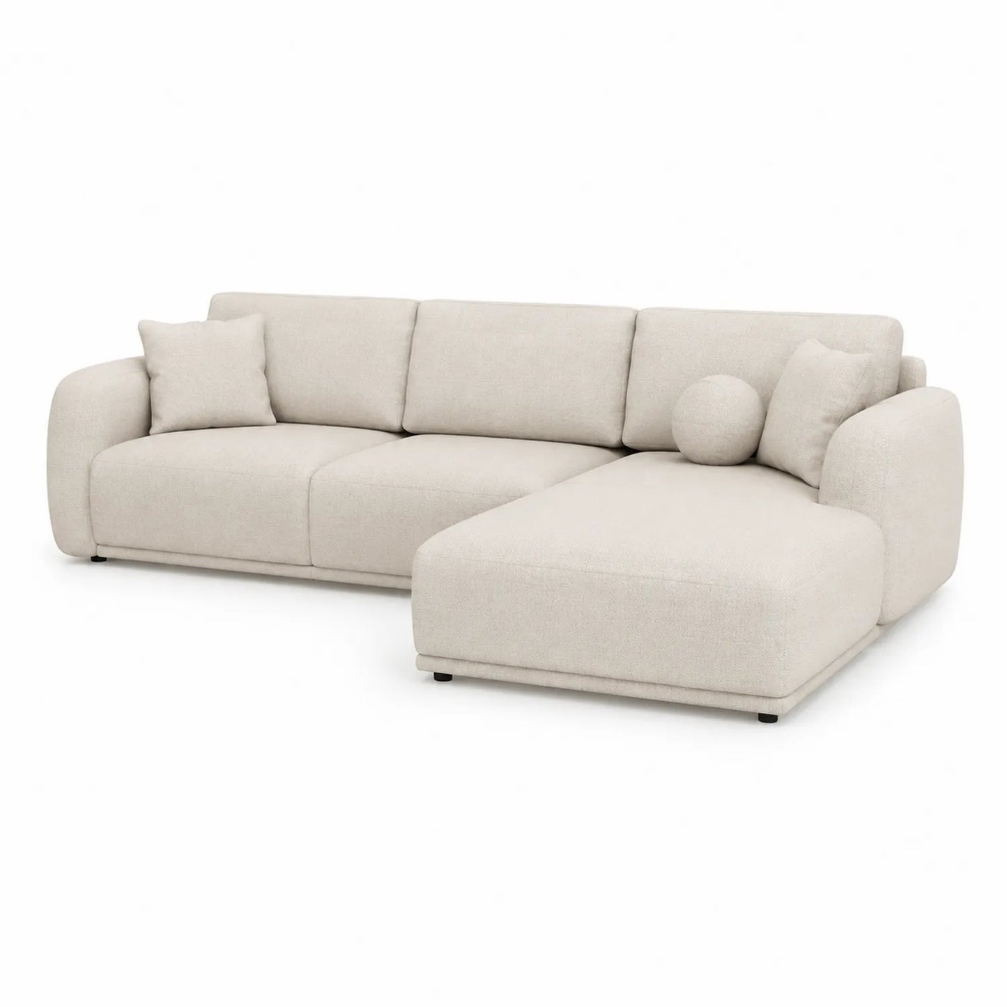 Beiges Ecksofa mit Ottomane aus Webstoff