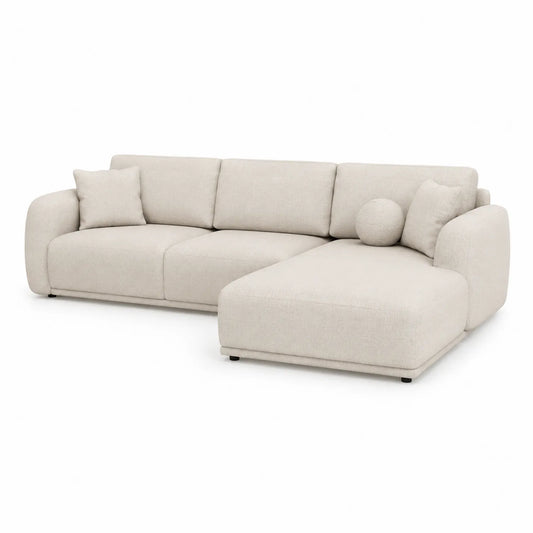 Beiges Ecksofa mit Ottomane aus Webstoff