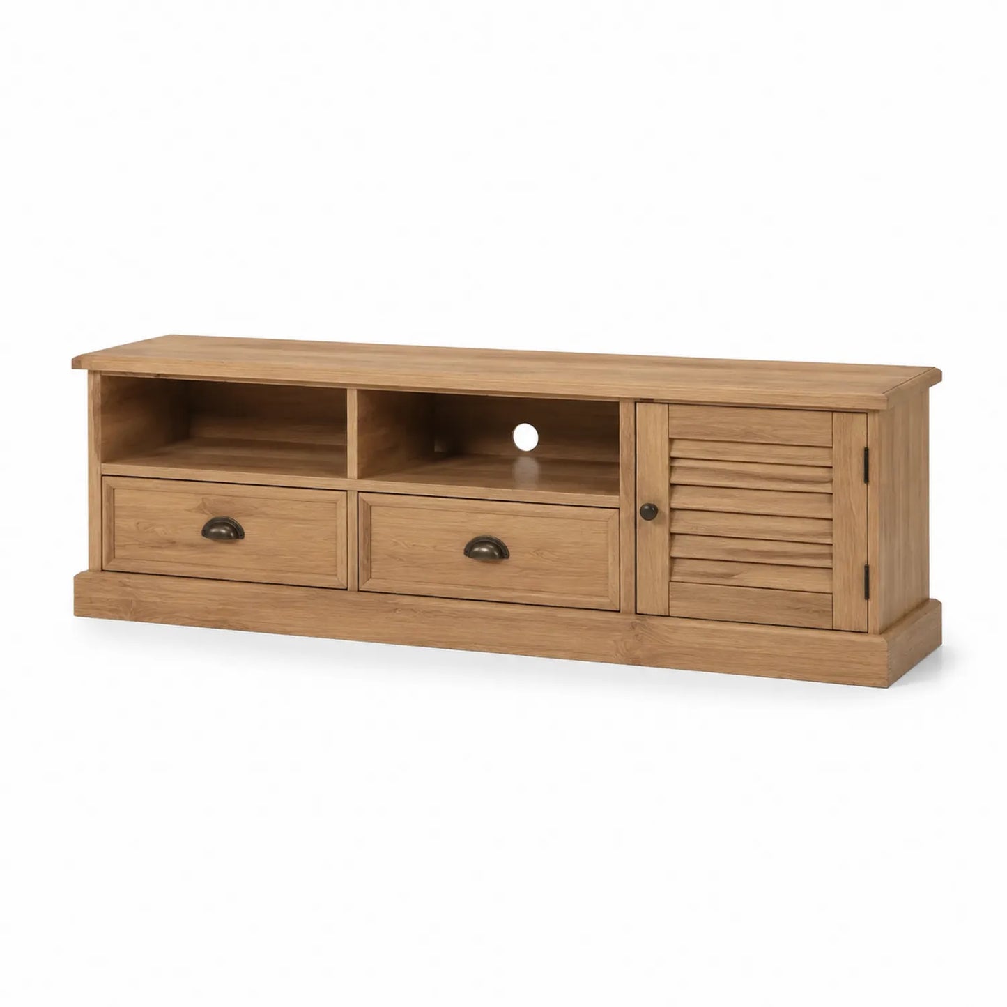TV-Schrank aus Eichenholz mit Schubladen und Lamellentür Natur 150x45x50cm